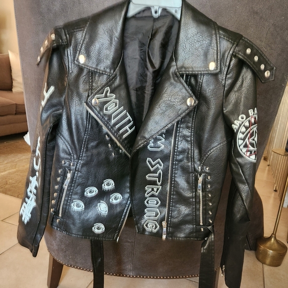 Yara Graffiti Black Moto Leather Jacket - Picture 2 of 7